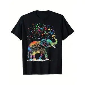 Men's Soft Cotton Casual T-Shirt with Vibrant Elephant Print – Short Sleeve, Round Neck, Comfortable & Stylish for Casual Attire, Travel Friendly Apparel | Playful Graphic Tee | Highquality Fabric