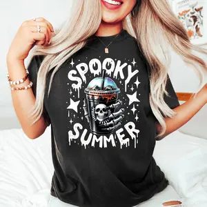 Spooky Summer Shirt, Summer Vibes Skeleton Shirt, Coffee Lover Shirt, Trendy Shirt, Skeleton Hand Shirt, Spooky Season Shirt Women's Shirts Unisex