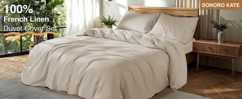 Sonoro Kate Pure French Linen Duvet Cover Set King Size Cooling Bedding for Hot Sleepers Breathable Moisture-Wicking Lightweight Soft Pre-Washed Linen Durable Skin-Friendly Zipper Closure 4 Corner Ties 3-Piece Set