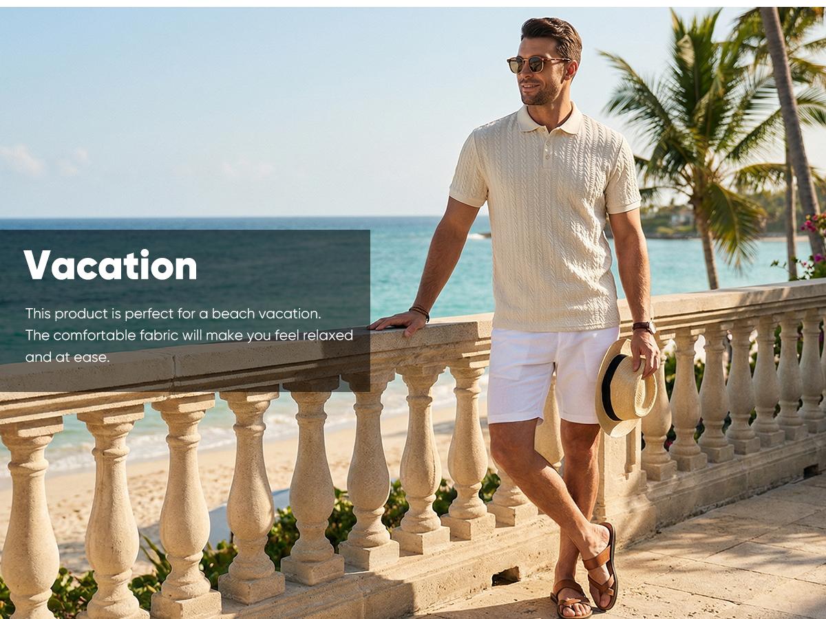 JMIERR Men's Polo Shirt Casual Knit Ribbed Textured Short Sleeve T Shirt Stretch Golf Shirt Summer Vacation Beach Shirts