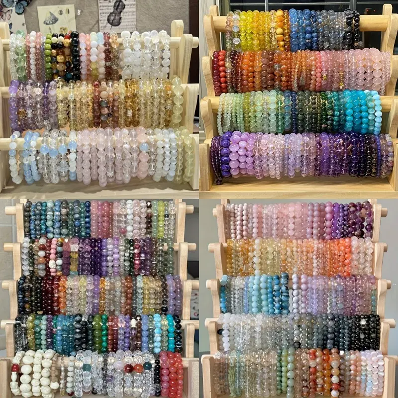 80pcs Beaded Bracelets, Glass Bead Elastic Bracelets, 8mm Beads, Multi-Color for Women & Men, Daily Wear, Parties, Anniversaries - Bohemian Jewelry Gift Set, Year-