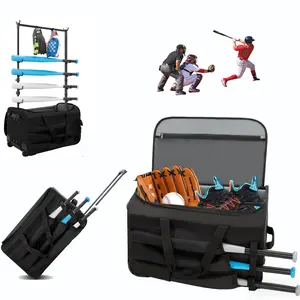 Baseball Bag with Wheels, Rolling Baseball Bag with Wheels, Large Catchers Gear & Equipment Carryall for 4 Bats,Portable Softball Baseball Bat Bag for Youth Adult,Catchers Gear Travel Case with Fence Hook,  Equipment Reinforced Handle, Team-Ready