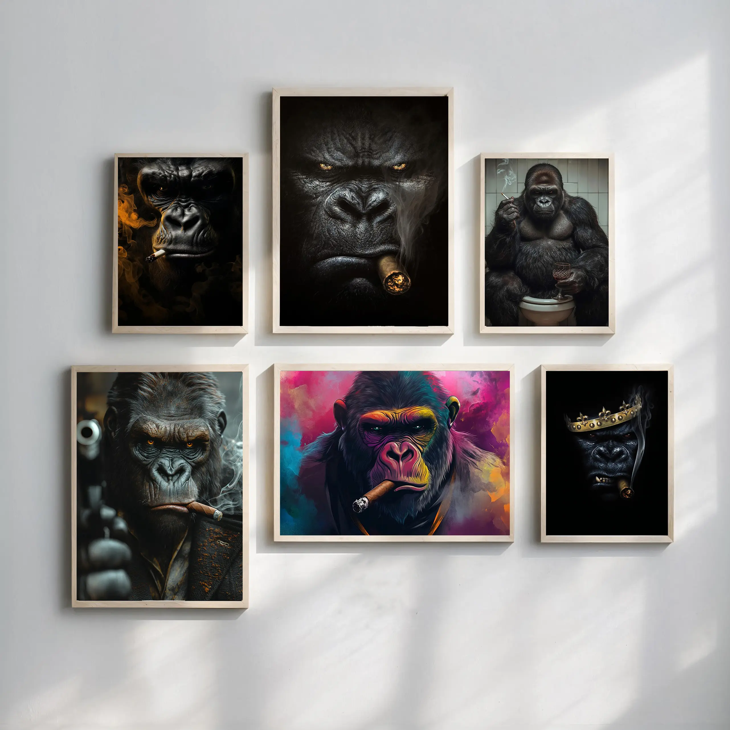 Gangster Gorilla Smoking Poster, wall decor for boys' rooms, pipe art poster for billiard and poker rooms, suitable for room decoration and wall art, living room decor style design.