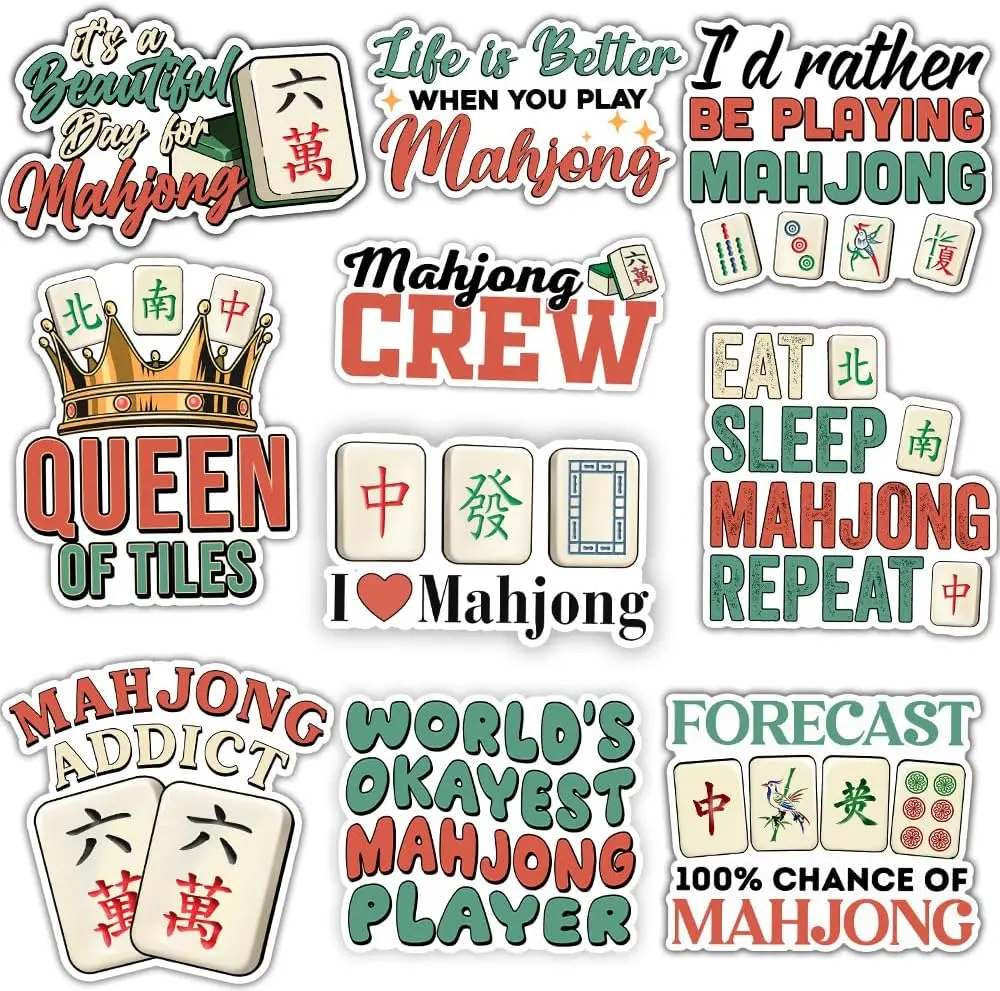 Mahjong Stickers Chinese Mah Jong Decals Gifts for Party Decoration Decal for Water Bottle, Laptop, Scrapbooking, Skateboard, Car, Luggage, Helmet
