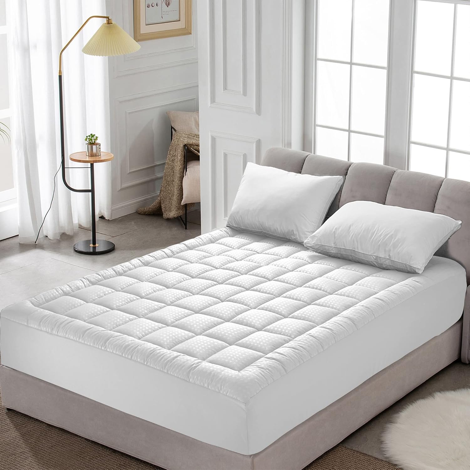 WeCharmer Mattress Pad Protector（500GSM）– Quilted Fitted Cooling Breathable Soft & Fluffy Mattress Topper Cover with 8-21” Deep Pocket – Comfortable Bedding Mattress Protector for Cooler Sleeping