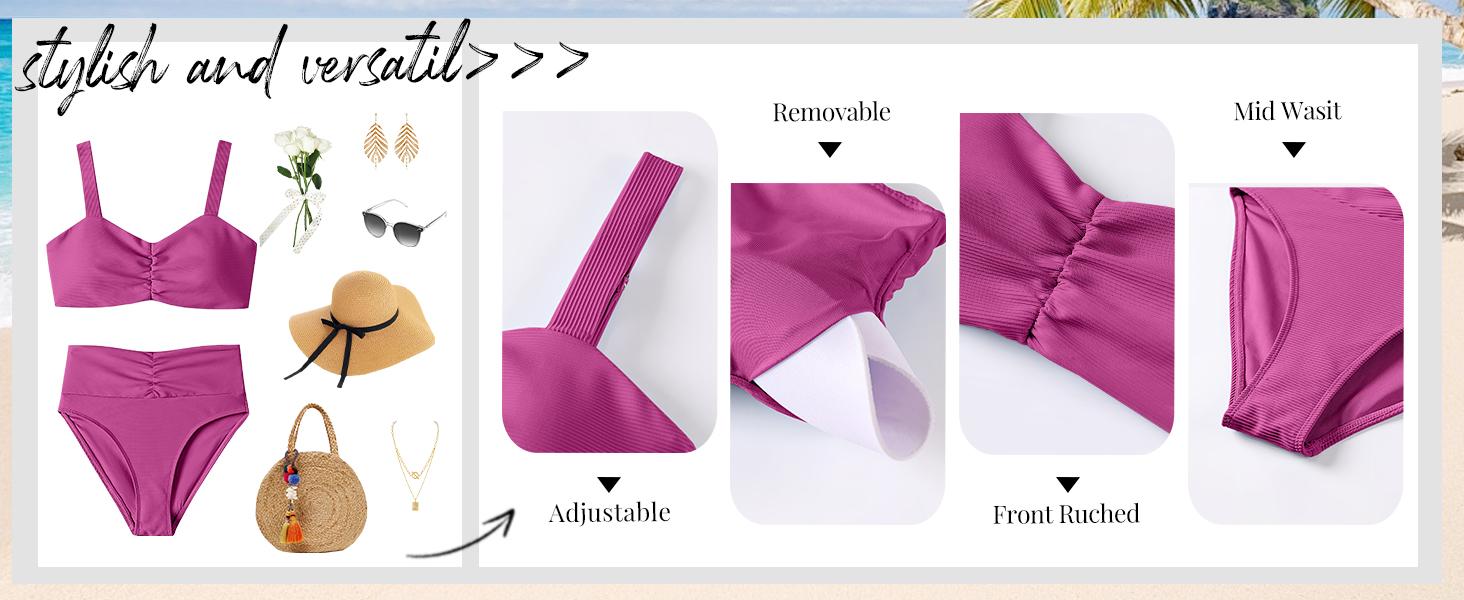 ANRABESS Bathing Suit for Women Tummy Control Bikini Set 2026 Beach Front Ruched Mid Waist Swimsuit with Adjustable Straps SpringStatements ANRABESS Bathing Suit for Women Tummy Control Bikini Set 2026 Beach Front Ruched Mid Waist Swimsuit with Adjustable Straps SpringStatements