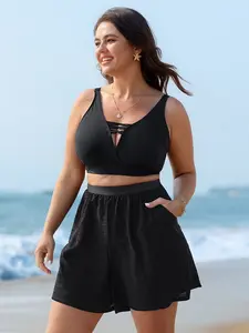 【Summer Turn-Up】【Tummy control】BlOOMCHIC Plus Size Textured Pocket High-Waisted Swim Bottoms [M-6X] 2026 Summer Pick for Mother's Day