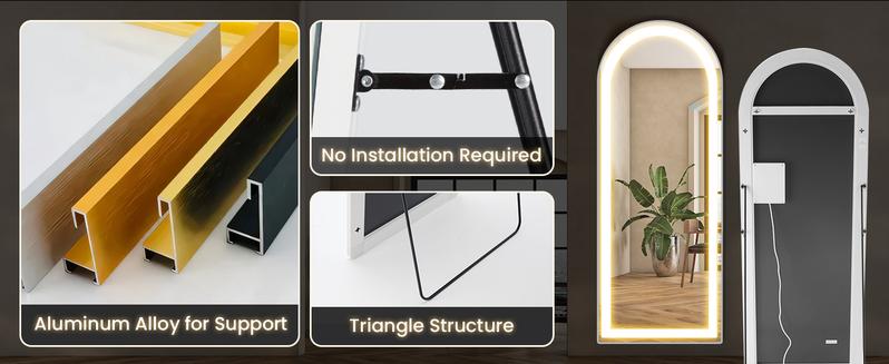 Stand Mirror Full Length with LED Lights, Floor Mirror Dimming & 3 Color Lighting, Large Mirror for Bedroom, Glass Decorations Supplies