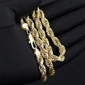 18K gold-plated cord chain necklace, 24 inches long, 6mm/8mm wide, faceted design, security clasp, unisex, ideal gift for men and fashion enthusiasts.