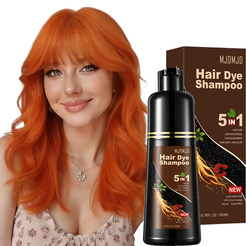 MJDMJD Hair Dye Shampoo 5-in-1,Orange Semi-Permanent Gray Hair Coverage,Color Depositing Shampoo for Women & Men, Vegan,Ammonia-Free,200 ml