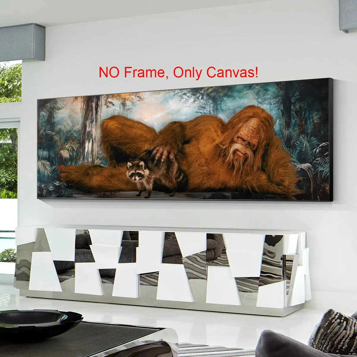 Sasquatch Pattern Canvas Painting without Frame, 1 Count Funny Animal Pattern Artistic Wall Art, Aesthetic Wall Decor for Home Living Room Bedroom Office, Ornaments