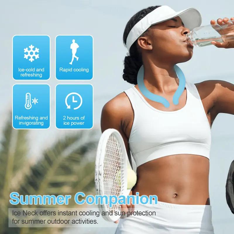 Reusable PCM Material Summer Cooling Neck Ring with Portable Cotton Thermal Bag - Hands-Free Ice Pack for Outdoor Activities, Sporting Events (Up to 5 Hours Cooling Sensation)