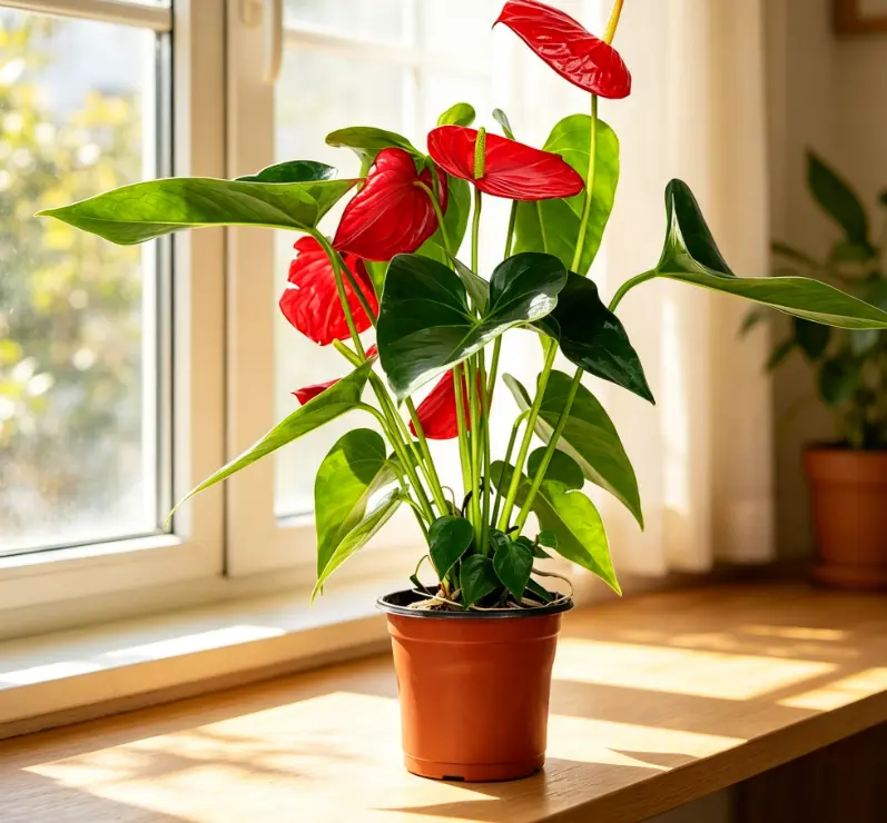 LZ13   Anthurium Red Live Plant – 4 Inch Pot Flamingo Flower Indoor Houseplant | Decorative Flowering Foliage Plant for Home & Offic rare e | Beginner Friendly Indoor Gardening Plant | Natural Red Accent Plant for Interior Decor collector