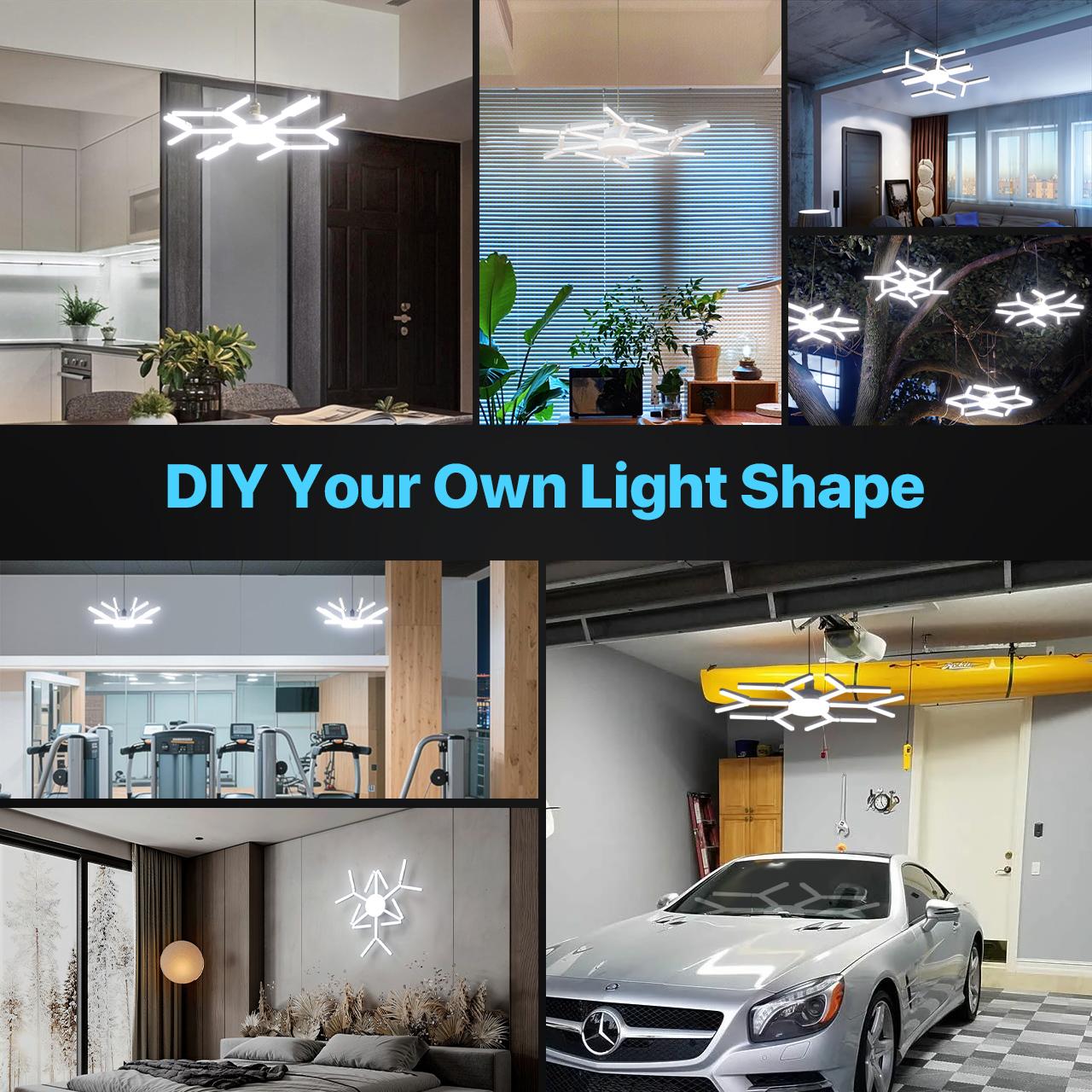 HYPERLITE 120W Bright LED Garage Light with Foldable Snowflake Panels 360 Degree Wide Lighting Easy Screw In Installation Energy Saving Durable Adjustable Angle High Lumen Output for Garage Basement Workshop Warehouse and More SpringGlowUp