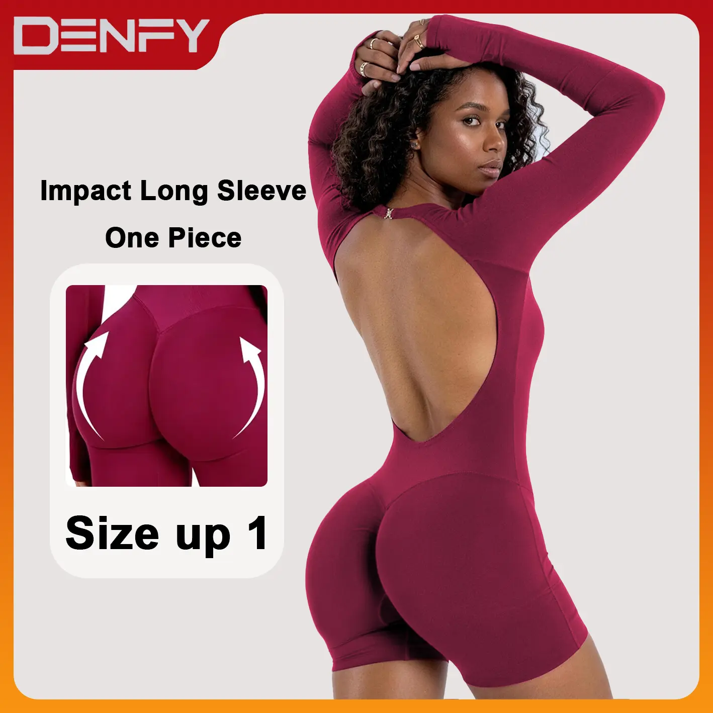 [SIZE UP 1]  [STRONG COMPRESSED] DENFY Impact Long Sleeve One Piece Unitard Fitness Gym Bralette Soft Workout Activewear