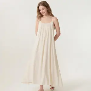 LUCKMEEY Women's Solid Color Cami Lounge Dress, Elegant Sleeveless Long Dress for Summer, Ladies Sleepwear for Indoor Wear