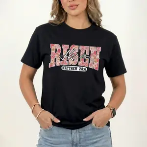 He Is Risen Easter T-Shirt for Women, Christian Floral Bible Verse Matthew 28:6 Tee, Faith Based Spring Religious Shirt, Easter Church Gift