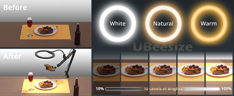 UBeesize 10" Ring Light Kit with Overhead Phone Mount, LED Selfie Light with Stand and Phone Holder, Desk Light for iPhone, Desk Tripod for Video Recording, YouTube, TikTok, Live Stream, Cooking, Vlog, Makeup, Nail Art & Drawing for Artists