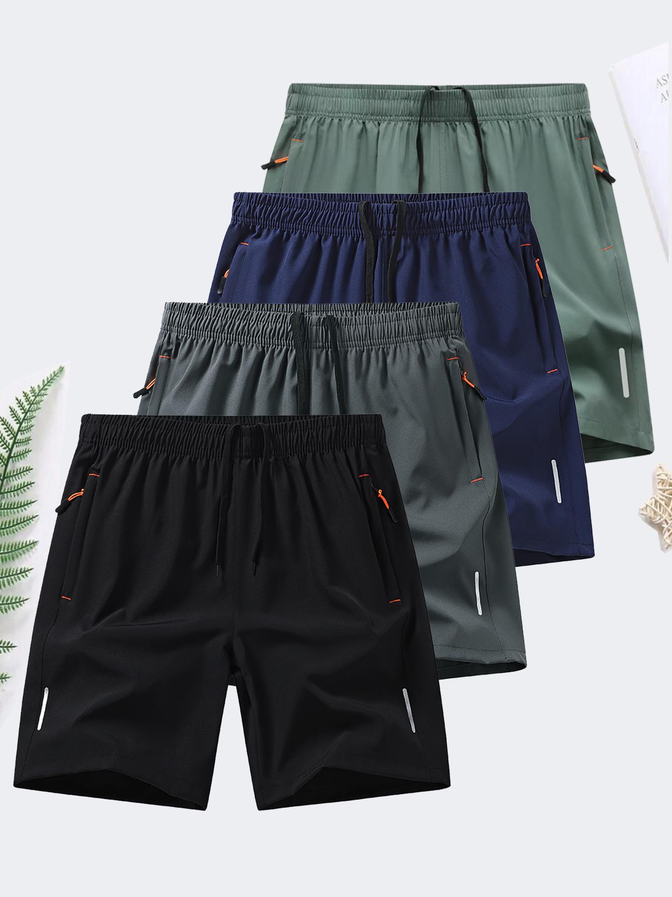 6-piece set, men's zipper pocket shorts, summer ice silk beach shorts, ice-sense quick-dry sports casual pants, basketball shorts thin, plus-size men's clothing reflective strip design, Menswear,Plain Trouser,suitable for running and fitness. Beige