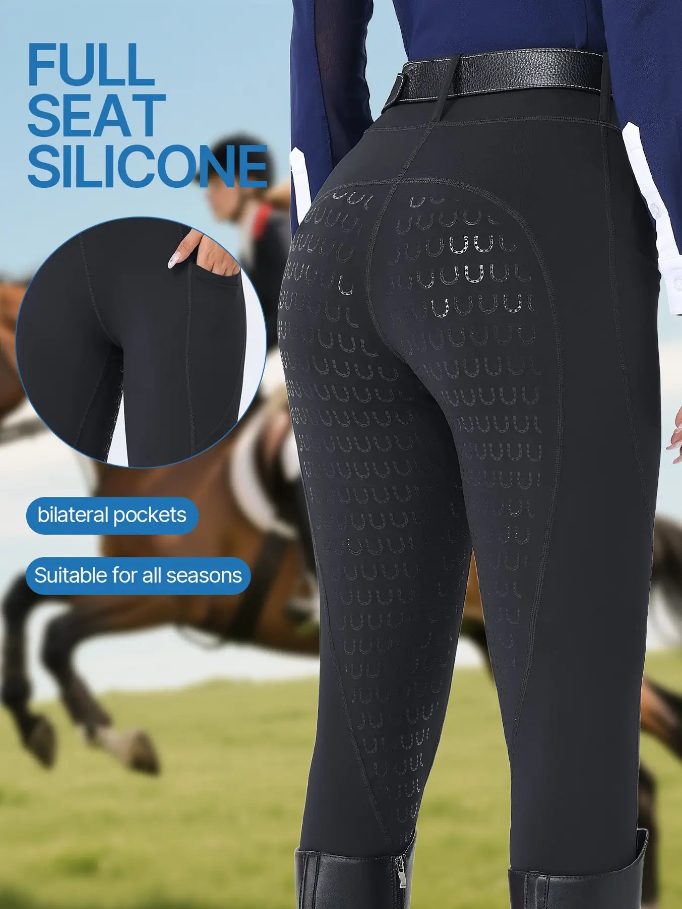 Women's Equestrian Pants for Spring Summer, Sports Wear, sportswear, Athletic Bottoms, Anti-Slip Durable, High Elasticity Quick-Dry Breathable, Side Pockets, Solid Color, No Belt Included