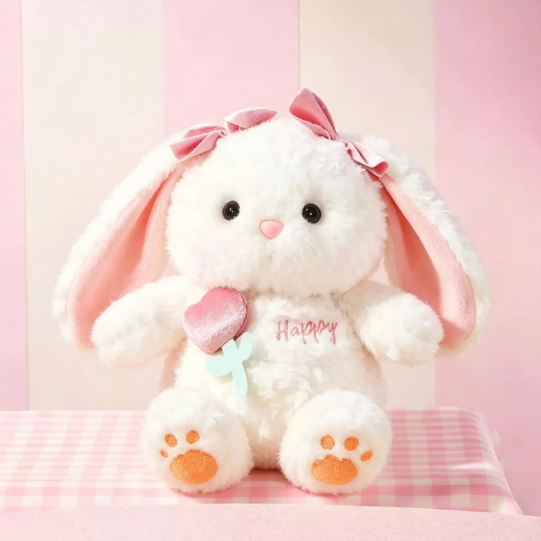 MINISO Bunny Stuffed Animal - Fuzzy Stuffed Toy with Tulip, Soft Plush Doll for Kids, Ideal Birthday & Holiday Gift for Girlfriend, Stuffed Animals, Fuzzy Stuffed Toys, Back To School