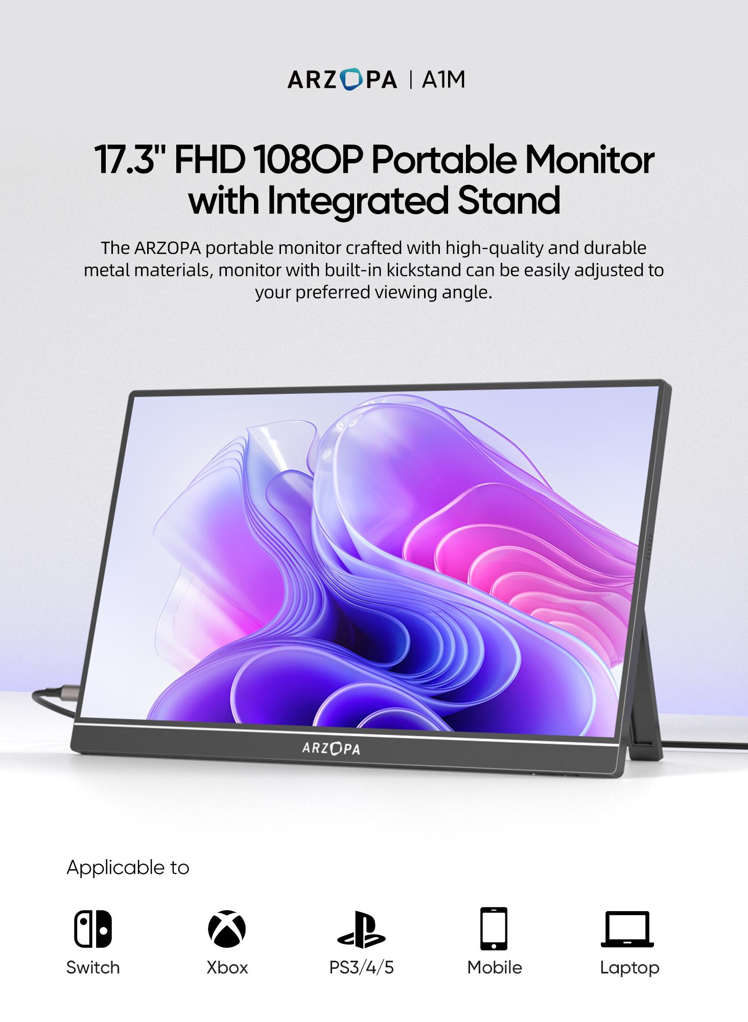 ARZOPA 17.3" Portable Monitor 1080P FHD HDR IPS Laptop Computer Monitor HDMI USB C External Screen with Dual Speakers for PC Mac Phone Xbox Switch PS5