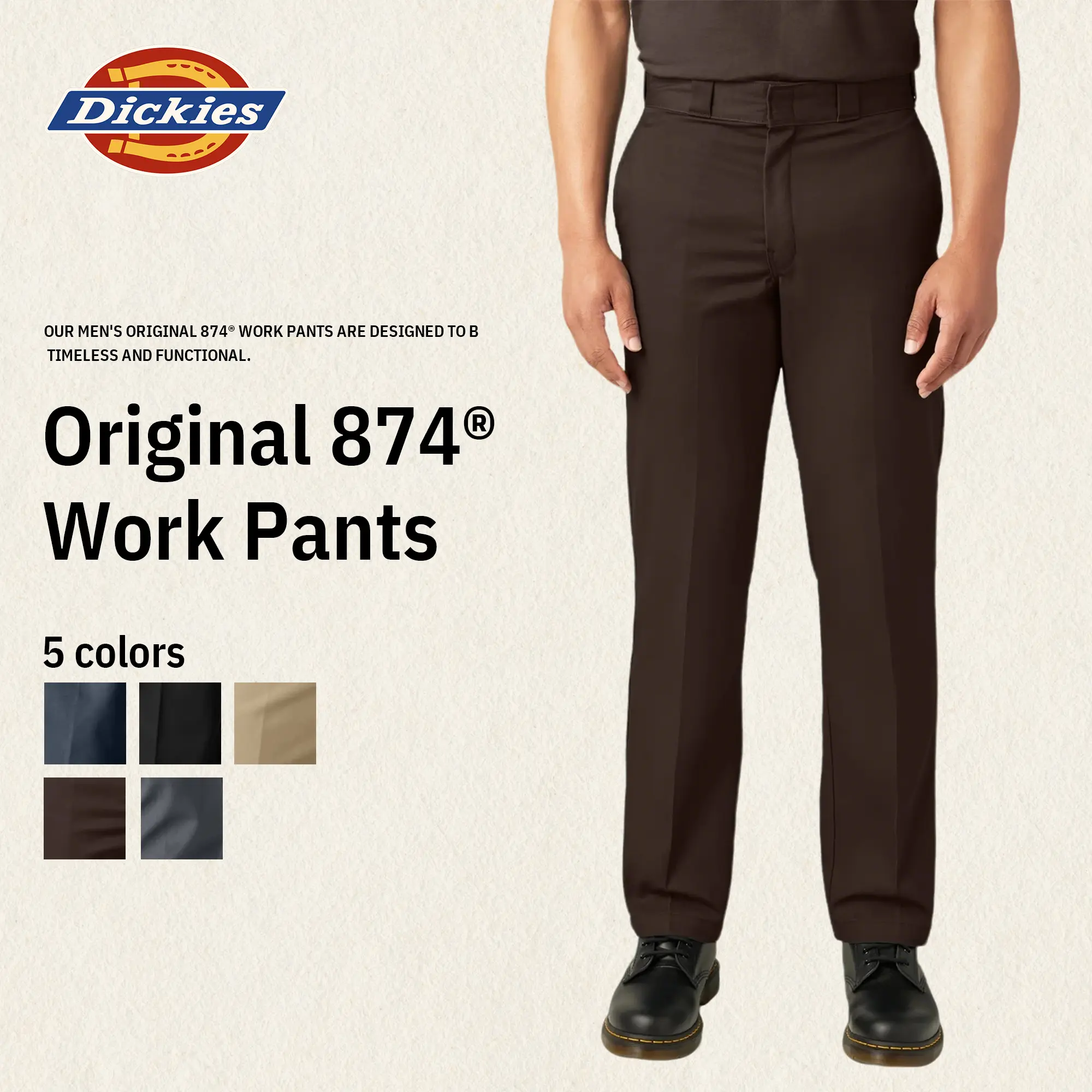 Dickies Original 874® Work Pants, Workwear, Menswear Plain Classic, Coverall-Inspired Style, Comfortable, Easy Care, Wrinkle-Resistant, Timeless Classic