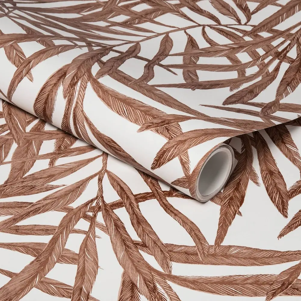 Threshold Peel and Stick Wallpaper - Tropical Brown Palm Botanical Leaf Pattern, Removable Vinyl Material, 27.5 Sq Ft Coverage Area