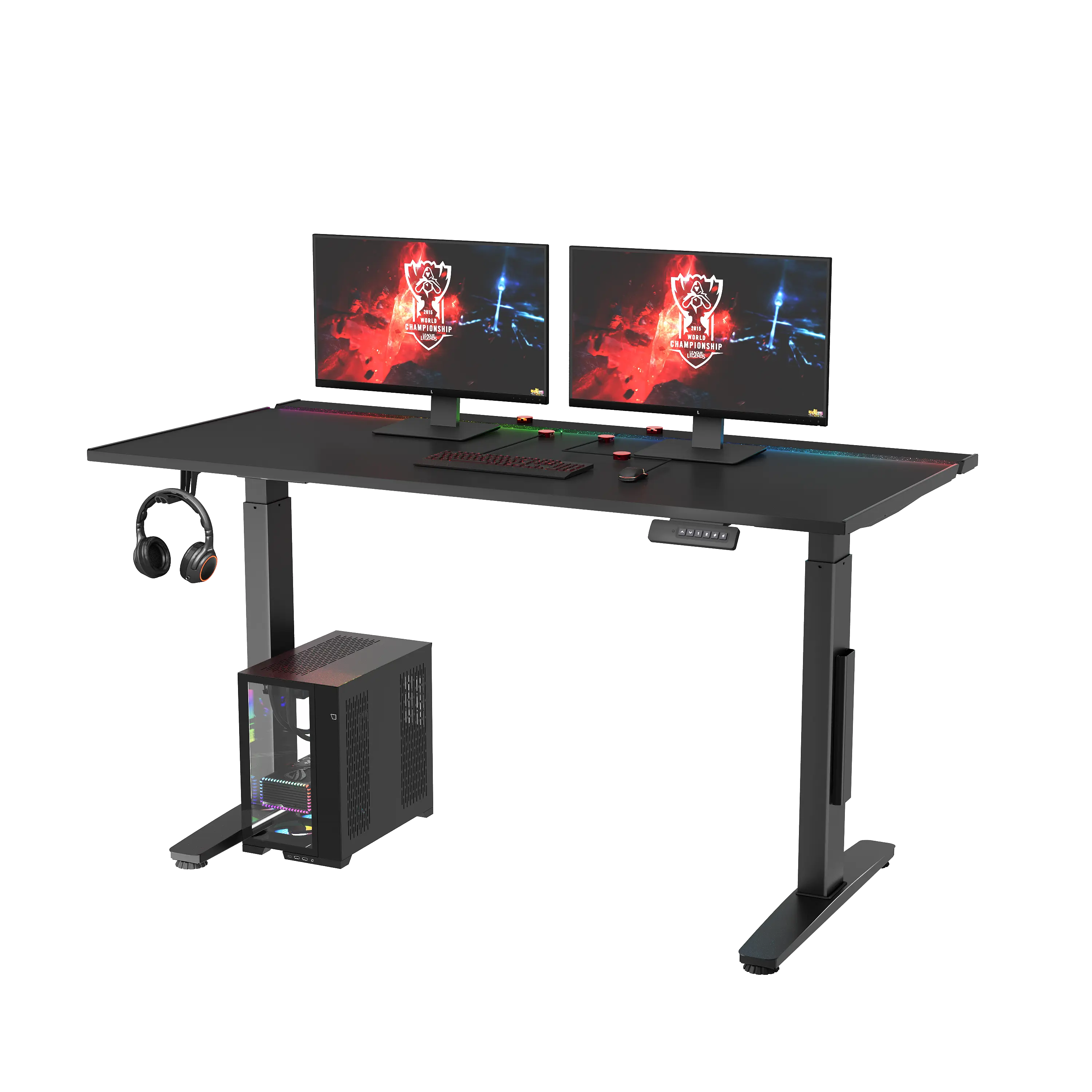 【SummerVibes】FlexiSpot E3G RGB Gaming Standing Desk, 55" Dual Motor Height Adjustable Desk with Magnetic Cable Management, Metal Desktop Sit Stand Desk for Immersive PC Gaming Setup, Pro Gamer Workstation, Black