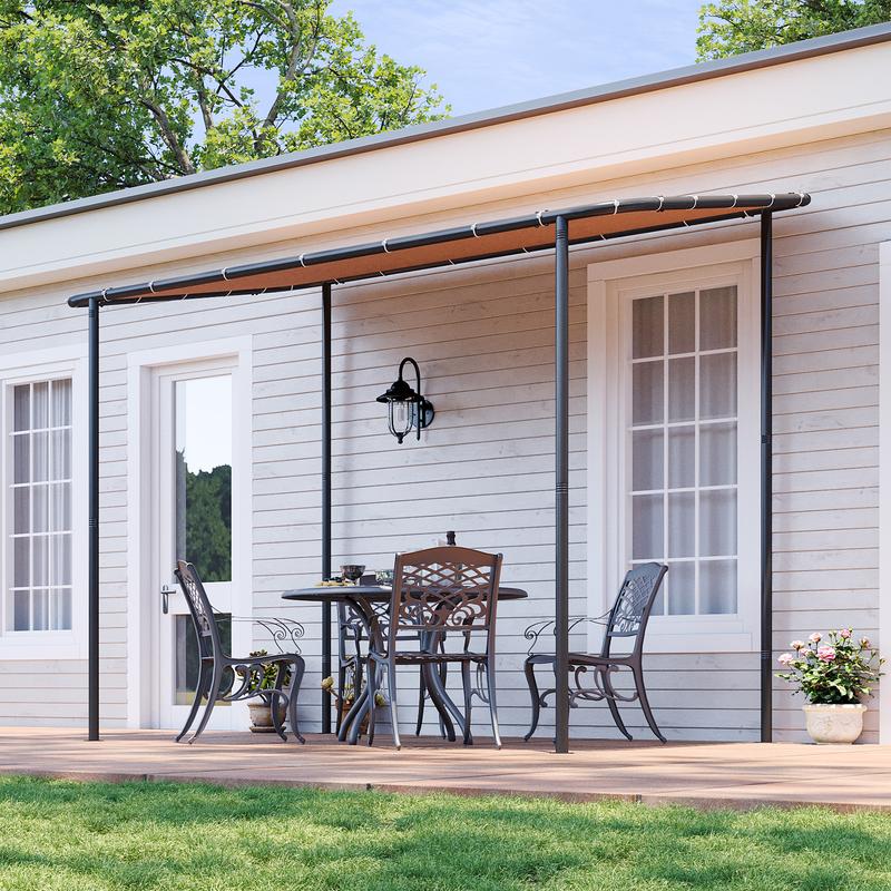 oneinmil Aoxun 10x6 Lean to Gazebo Outdoor Pergola UPF50+ Sun Protection Water Resistant UV Resistant Wall Mounted Canopy Sloped Roof Awning for Patio Backyard Deck or Garden Khaki  conversation set