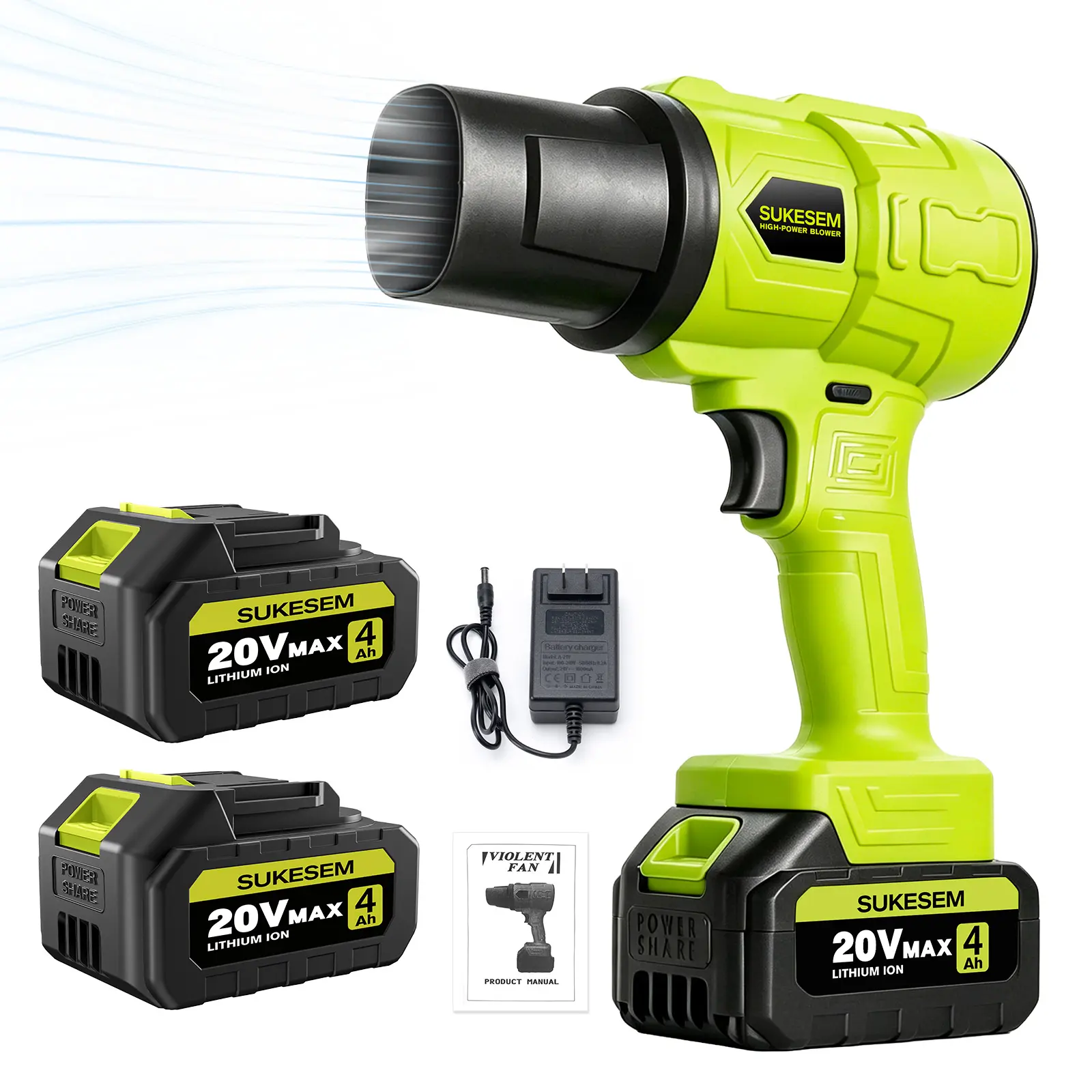 SUKESEM Handheld Cordless High-Power Blower - Power Tool with Handheld Grip, Lithium Battery, Ideal for Outdoor Leaf Cleanup, Vehicle Surfaces Cleaning,Garden Mainte Holiday Gift