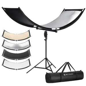 K&F CONCEPT U-Shape Reflector Curved Reflector 180x60cm with 4-in-1 Reflective Fabric, Black/Gold/White/Silver, with 1.9m Stand, with Storage Bag, for Photography Studios, Adjustable, Metal