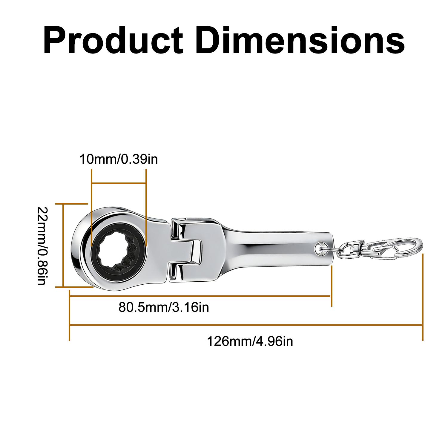 VAYWET 10mm Socket Ratchet Wrench Keychain Mini Shaped Metal Alloy Racing 180° Flex Head Functional Spanner Key Chain Ring Keyring Adjustable Wrench Tools, Gift For Specific 72-Tooth Mechanic (Neo Chrome Plating / Black / Silver) VAYWET 10mm Socket Ratchet Wrench Keychain Mini Shaped Metal Alloy Racing 180° Flex Head Functional Spanner Key Chain Ring Keyring Adjustable Wrench Tools, Gift For Specific 72-Tooth Mechanic (Neo Chrome Plating / Black / Silver)