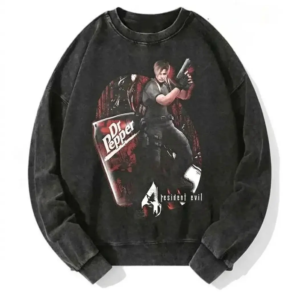 The Dr. Pepper Resident Evil Sweatshirt, Leon Kennedy Sweatshirt, Video Game Character Shirt, Gamer Tee, Unisex Streetwear, Gift for Fans