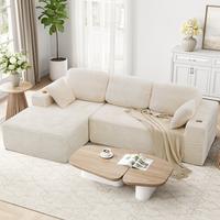 110" L-Shape Sofa - Beige Plush Corduroy 