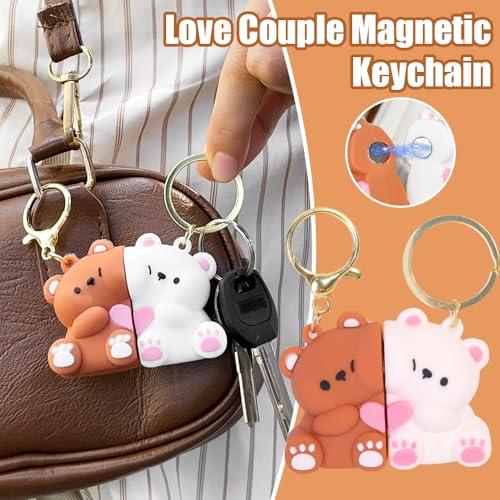 2pcs Cute Bear Magnetic Couple Keychain - For Men Women, Bag, Car, Suitable For Valentines Birthday, Back To School, Party Gifts