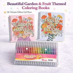 2 Coloring Books + 36 Glitter Pens — Garden & Nature Themes