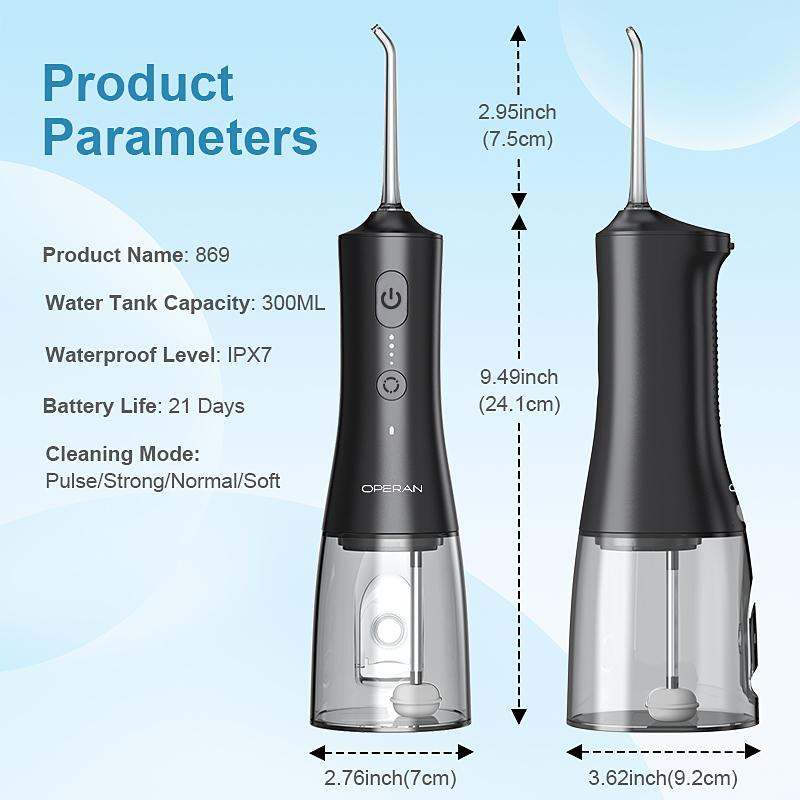 Operan 869 Portable Rechargeable Water Flosser & Oral Irrigator, 300ML IPX7 Waterproof 360°, Rotating Tips 4 Modes Cordless Oral Irrigator for Home Travel Gift Electric Teeth Cleaner Operan 869 Portable Rechargeable Water Flosser & Oral Irrigator, 300ML IPX7 Waterproof 360°, Rotating Tips 4 Modes Cordless Oral Irrigator for Home Travel Gift Electric Teeth Cleaner