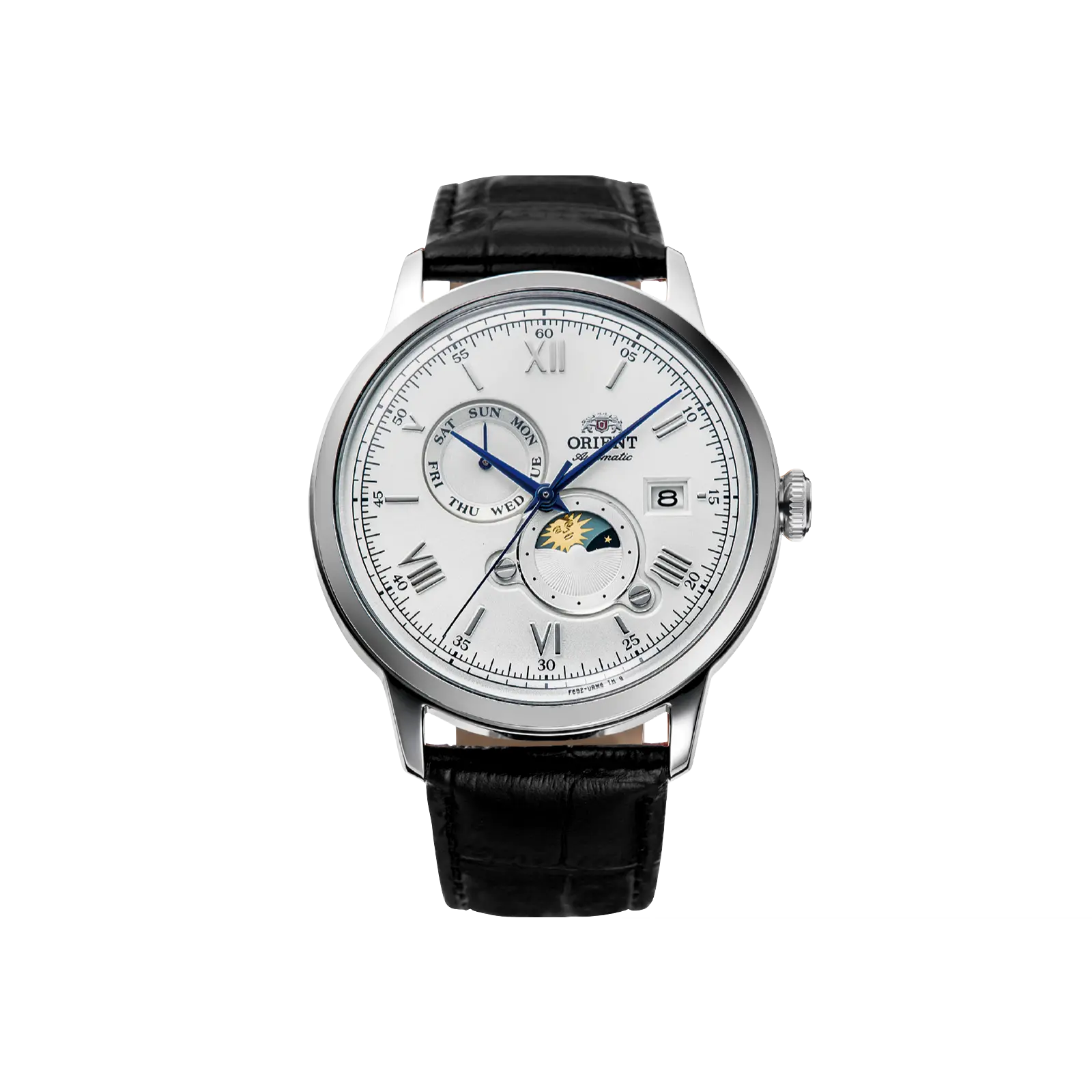Orient Bambino Version 9 Men's Automatic Mechanical Dress Watch - 41.5mm Stainless Steel Case, White Analog Dial, Day-Date Display, Black Leather Strap, Mechanical Watch, Automatic Wristwatch, Hacking, 40H Auto Reserve, Mineral Crystal