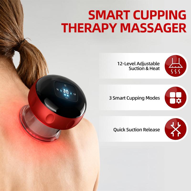 Renhui electric cupping massager, smart massage cup, red light heating suction therapy/muscle relief, with adjustable heating modes, for comfortable massage, portable rechargeable massage tool, for body care, vacuum electronic cupping massage device.