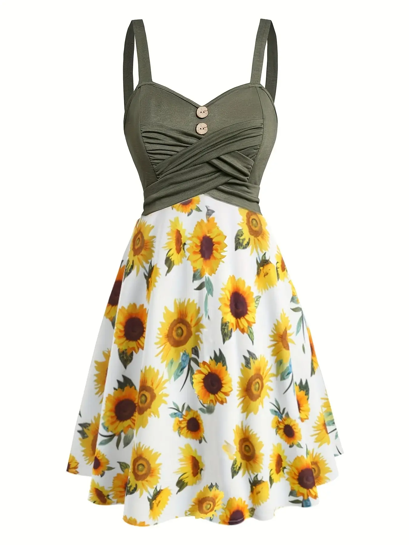 slim fit dress slacks Sunflower Print Button Down Sleeveless Dress