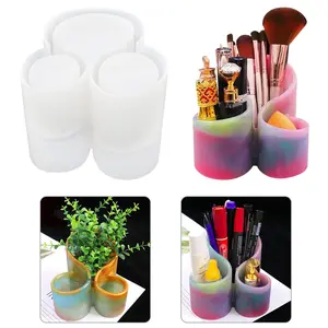 3-Slot Storage Jar Silicone Resin Mold - Unique Makeup Organizer,Pen Brush Jewelry Container Making Epoxy Mold, Ideal for Home Decoration Ornament