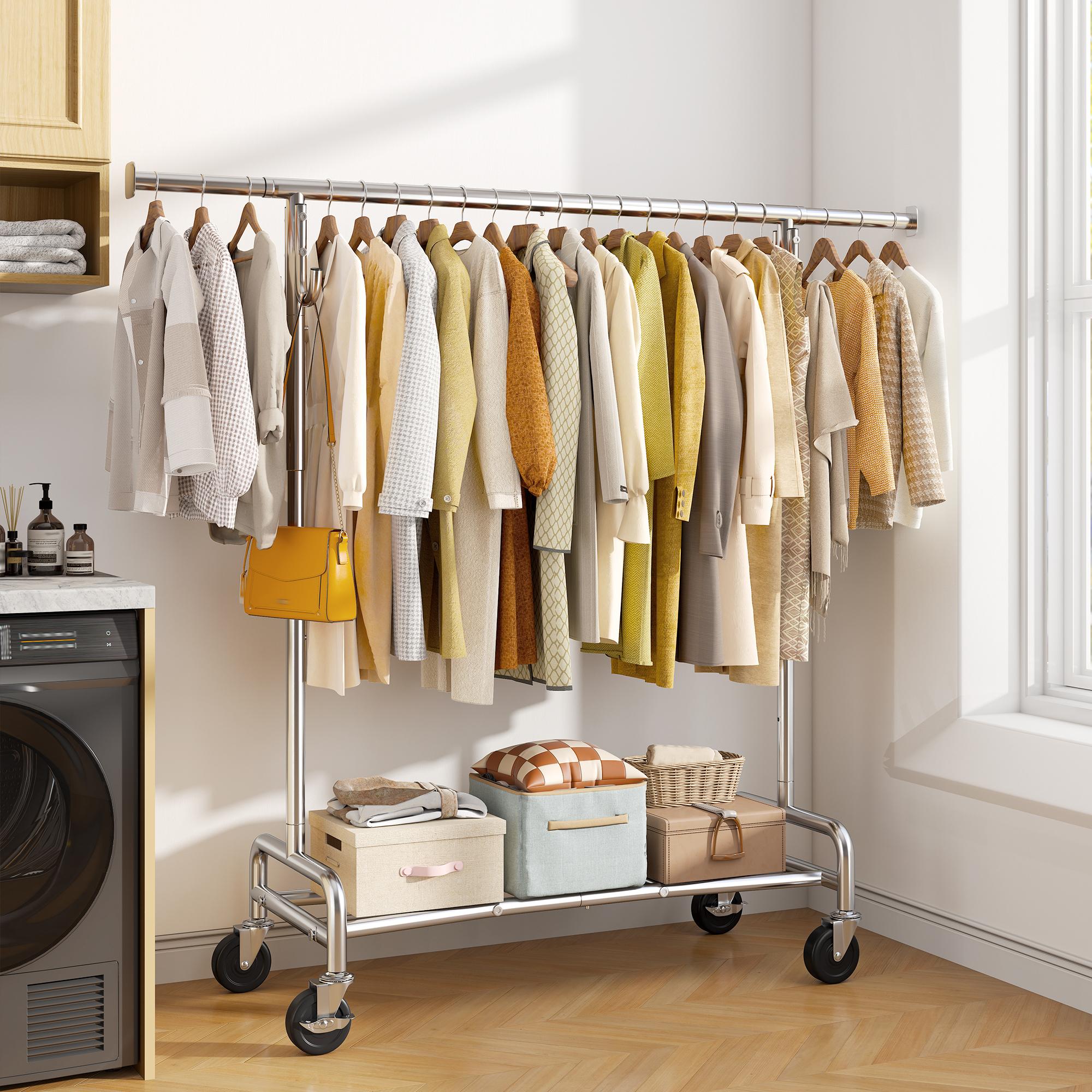 Raybee Clothing Rack with Shelves &Double Hanging Rods, Portable Clothes Rack with Wheels Rolling Garment Rack, HangingClothing racks Holds Up to 245LBS, Metal Closet Rack, Clothes Organizer Solutions 43.3"Wx22"Dx70.3"H Raybee Clothing Rack with Shelves &Double Hanging Rods, Portable Clothes Rack with Wheels Rolling Garment Rack, HangingClothing racks Holds Up to 245LBS, Metal Closet Rack, Clothes Organizer Solutions 43.3"Wx22"Dx70.3"H