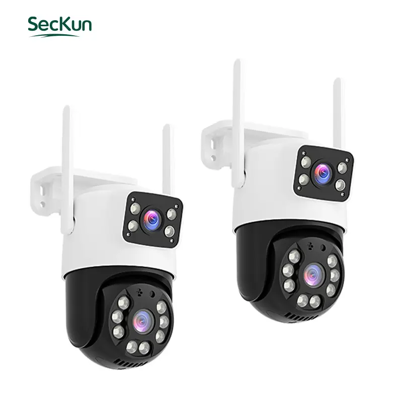2pc Wireless WiFi Surveillance PTZ Security Camera System - 8MP+6MP HD Lenses, 360° Pan-Tilt Real-Time Viewing, Night Vision, Motion Sensor, 2-Way Audio, Micro SD Support, Auto-Connect, Wall Mount, Security Cameras for Home & Outdoor Use