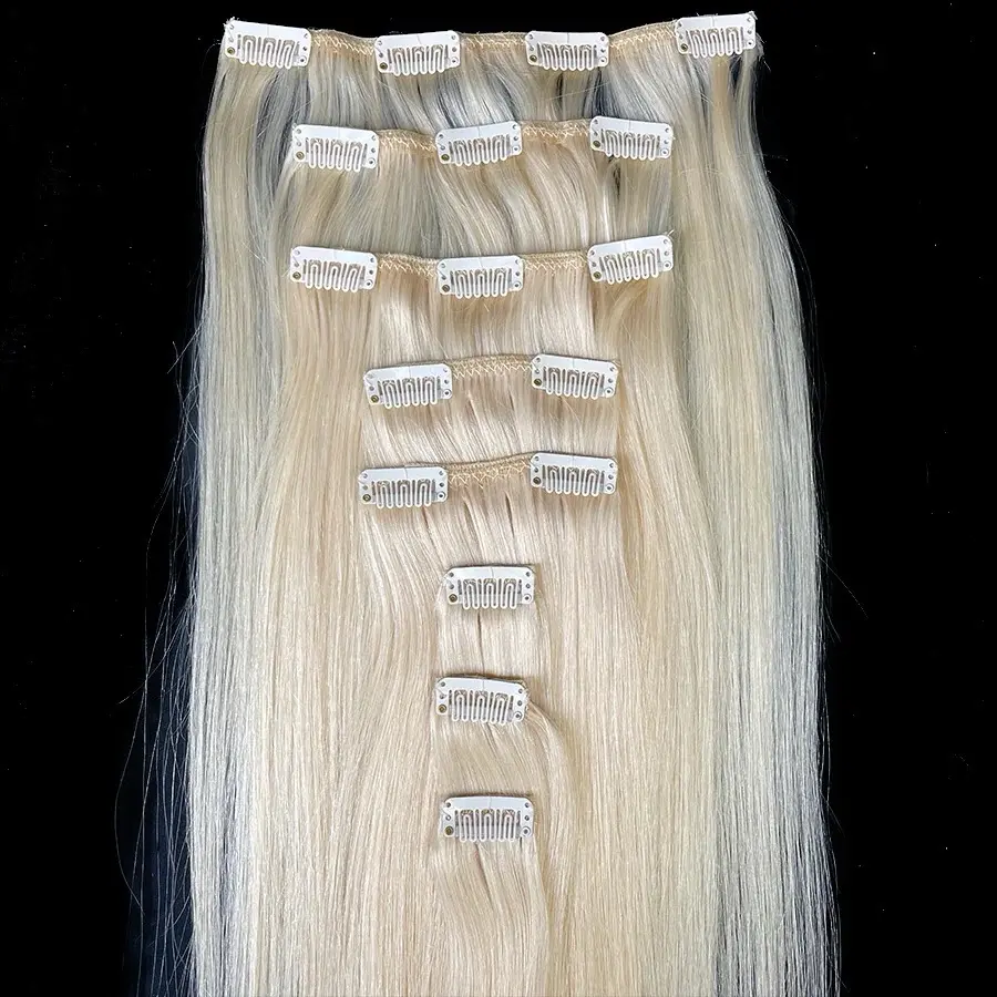 Platinum Blonde Clip-In Human Hair Extensions 100g for Fashion Accessory