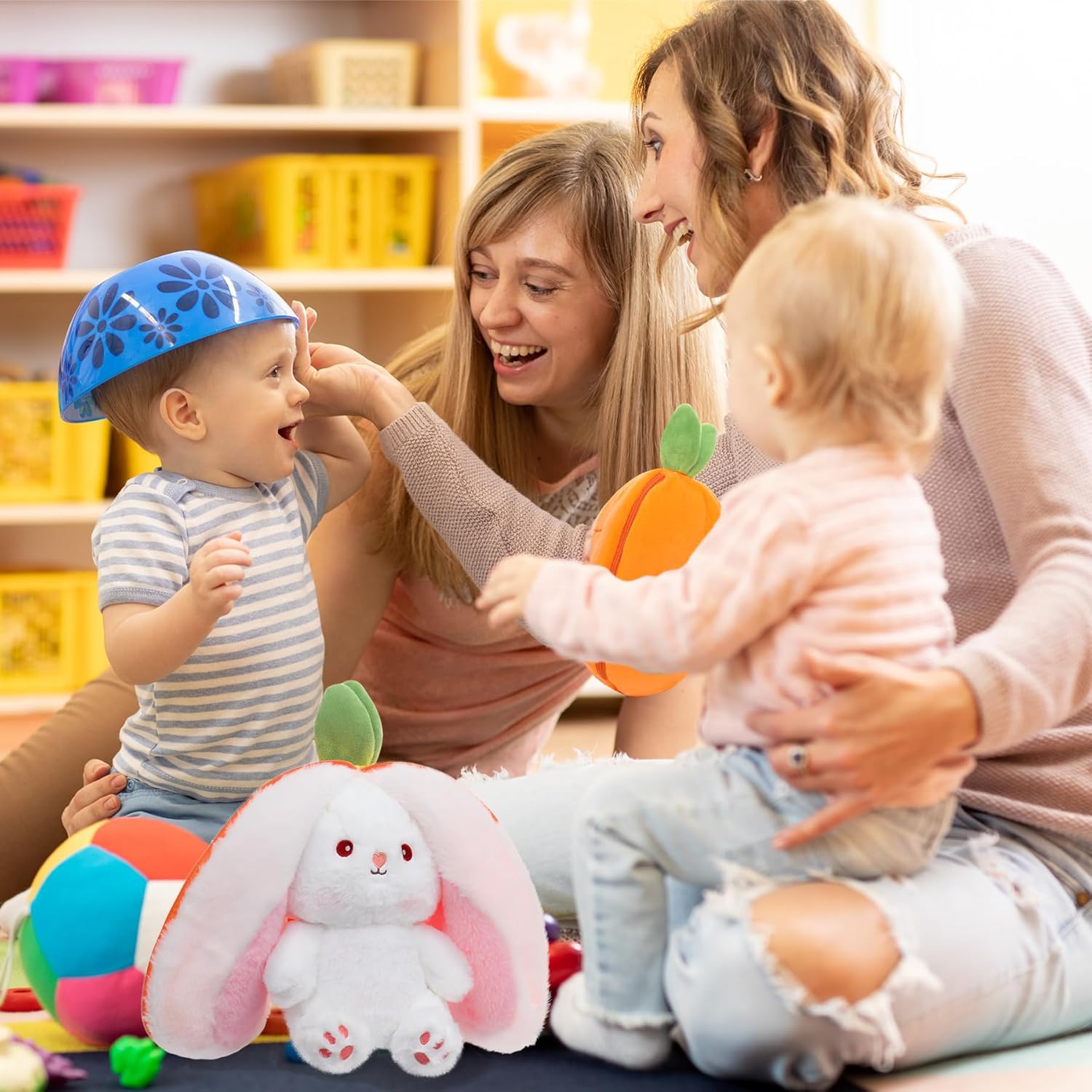 Bunny Stuffed Animal Reversible Cuddle Bunny Stuffed,Strawberry Bunny Transformed Rabbit Plush Zipper,Turns Into Ears Bunnies Plushies Toy Cute Stuffy Doll Easter Girlfriend Gift Valentine's Day gift