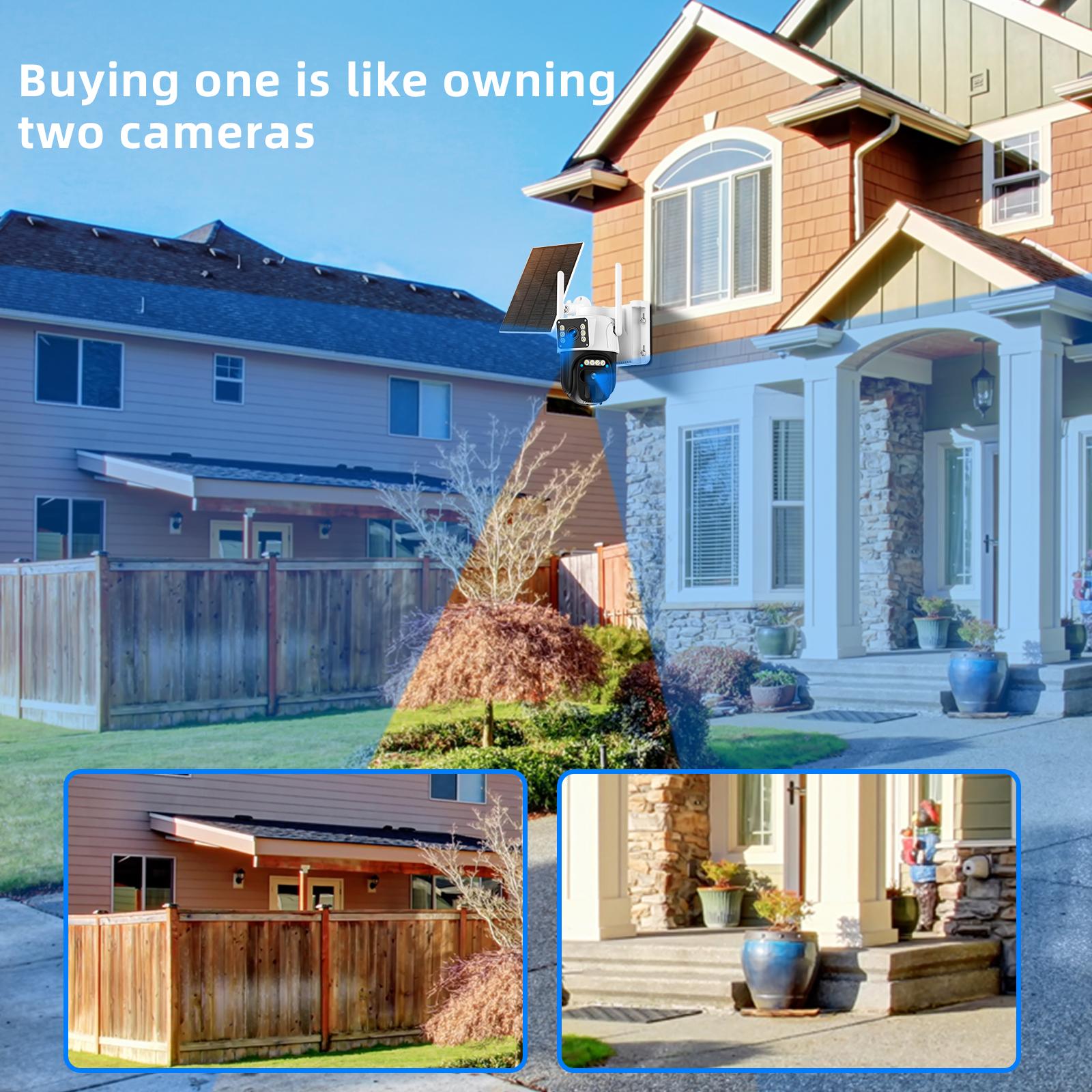 Hawkray 2K Solar Dual-Lens Cameras Wireless Outdoor 360°PTZ Dual-Screen 3MP Security Cam Indoor Outdoor IP66 Waterproof with Color Night Vision Two-Way Talk PIR Human Detection Auto Tracking Spotlight Siren Alarm WiFi Cloud Storage Monitoring Automatic