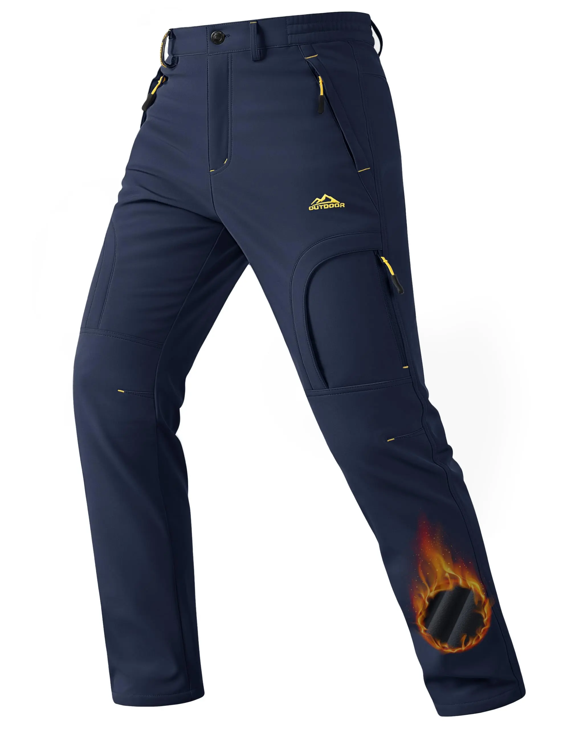 MAGCOMSEN Men's Winter Pants 5 Zip Pockets Snow Ski Pants Fleece Lined Water Resistant Hiking Pants FallFreshness Outdoorfun