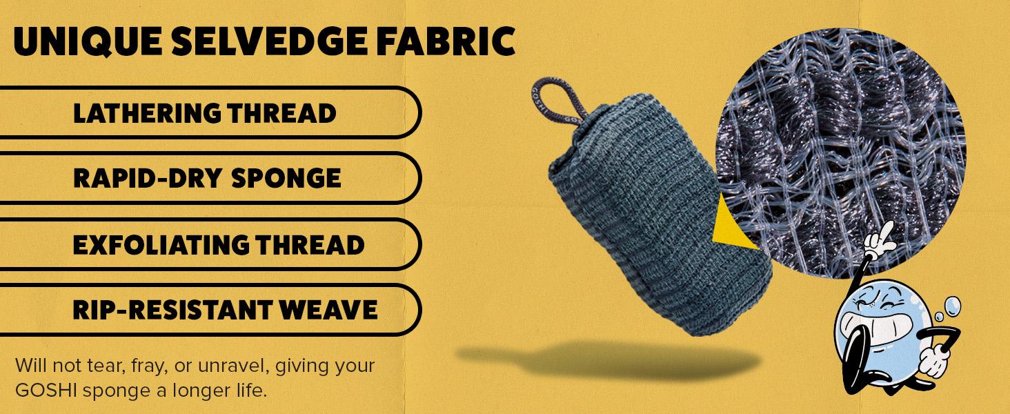 GOSHI Exfoliating Shower Sponge - Rip-Resistant, Rapid-Drying Exfoliating Bath Sponge for All Skin Types - Made in Japan