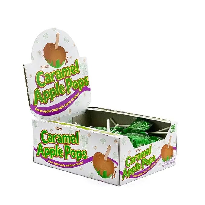 Tootsie Roll Caramel Apple Pops – Caramel Covered Green Apple Candy Lollipops – Bulk Gluten Free Candy – 1 Display Box Package – 48 Count – Perfect for Halloween & Fall Festivities - Snack